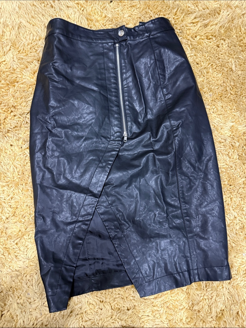 Forever 21 Black Faux Leather Pencil Skirt with Front Zip
